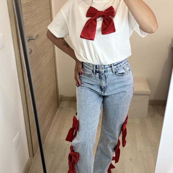 Jeans Fiocco laterale rosso
