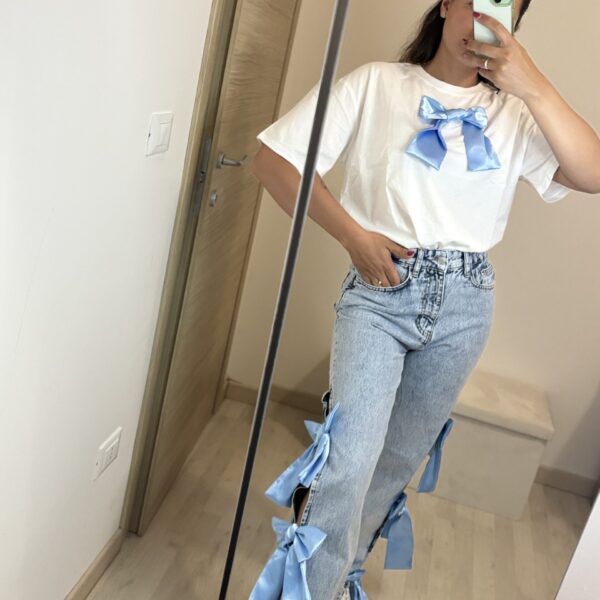 Jeans fiocco laterale blu