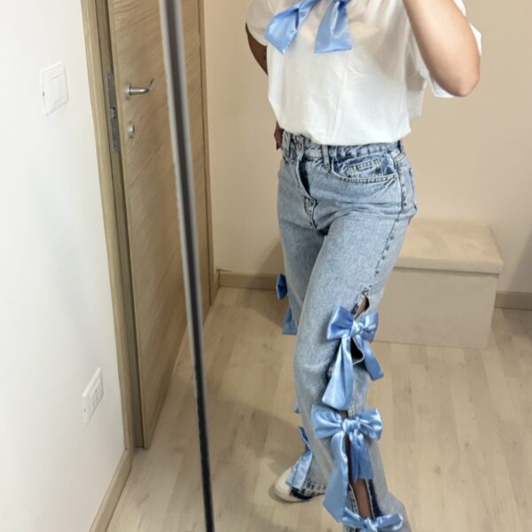 Jeans fiocco laterale blu